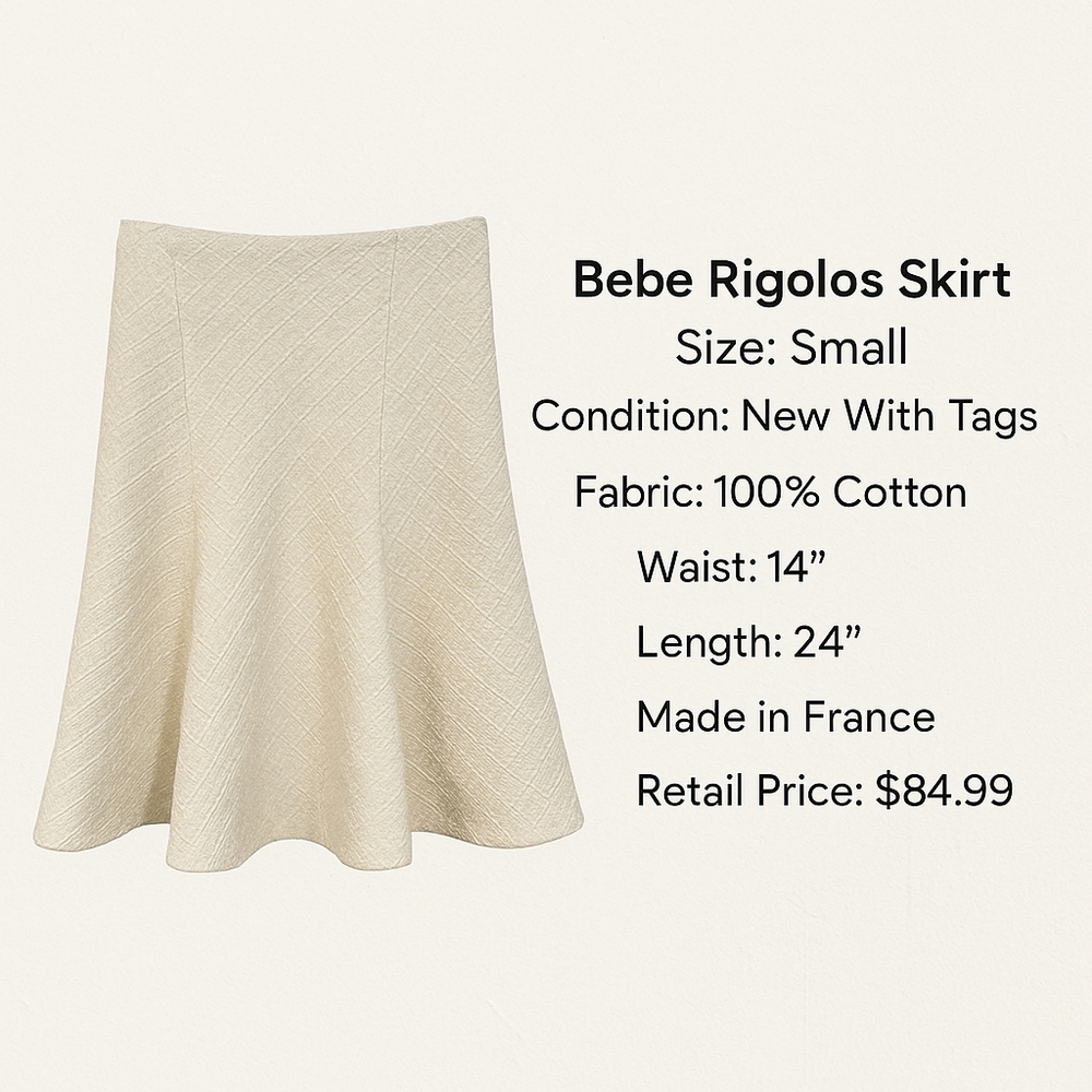NWT Bebe Rigolos Cream Skirt (Size Small) - Picture 8 of 8